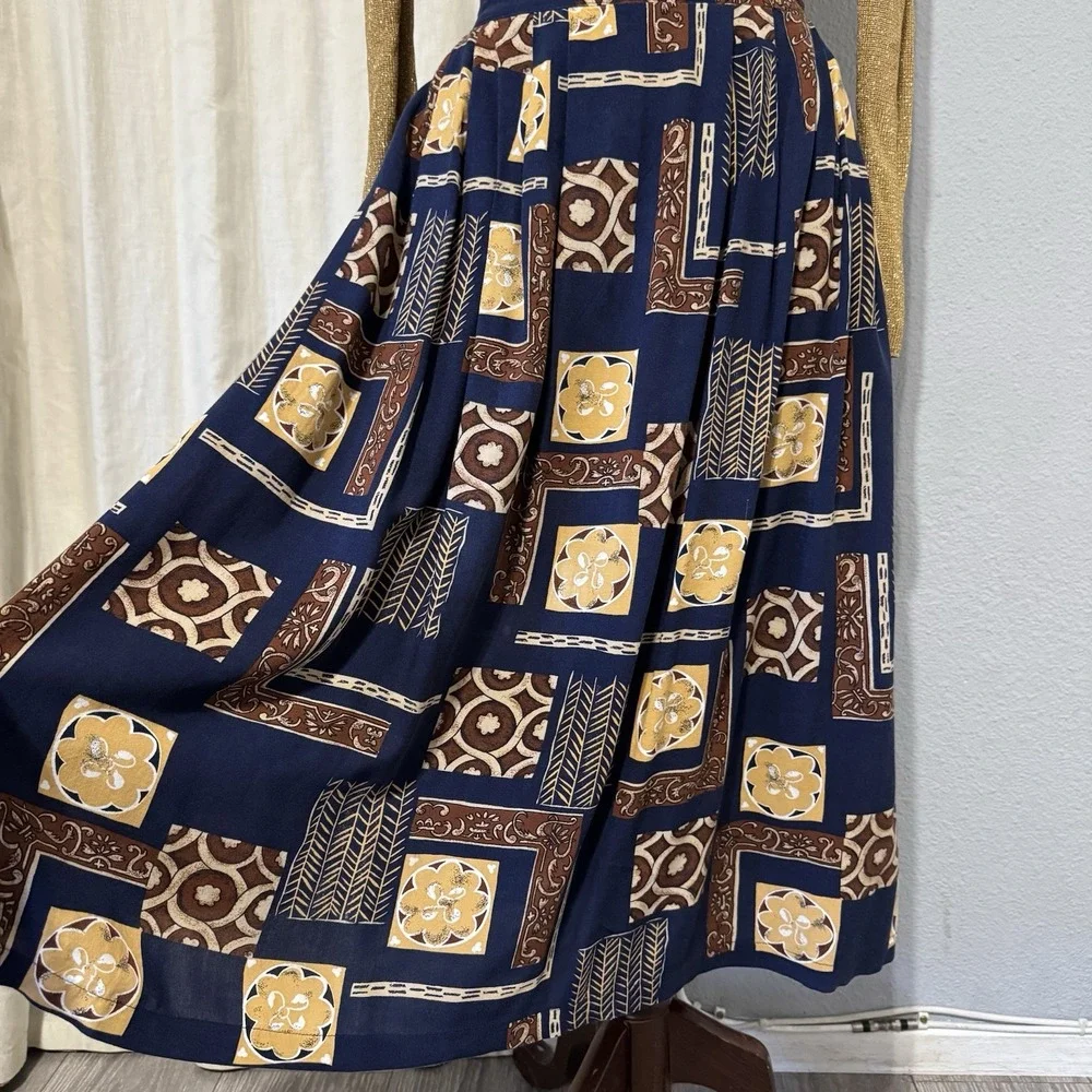 Sag Harbor 1/2 Elastic Waist Boho Midi Skirt Geometric Print Peasant Indie Large